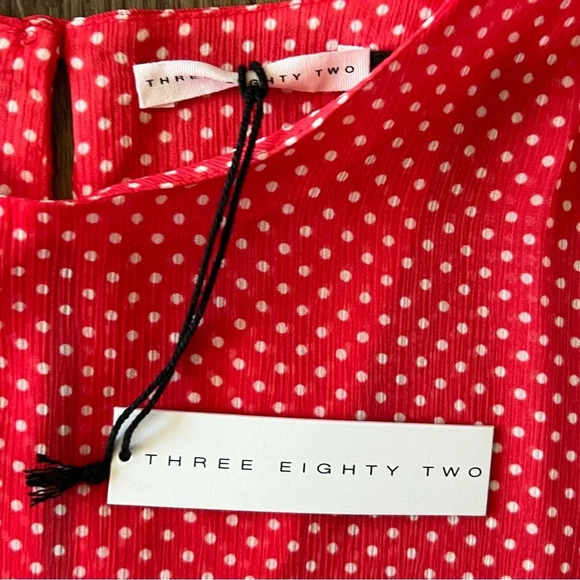 NWT Three Eighty Two Polka Dot Short Sleeve Sheer Top Size Large Red White - Picture 11 of 14